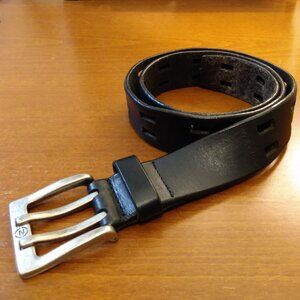 Vtg. Nautica Black Leather Double-Prong Belt